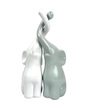 VILLA ALTACHIARA Set 2 elefanti con proboscidi incrociate h25 cm bianco grigio lucido