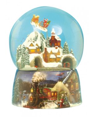 IL MONDO DEI CARILLON Sfera di neve con Babbo Natale e treno con melodia