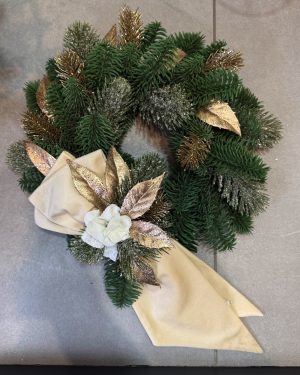 GHIRLANDA VERDE PICCOLA CON FIOCCO VELLUTO AVORIO