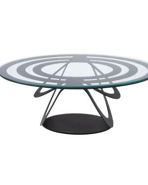 ARTI E MESTIERI TAVOLINO IN FERRO E VETRO OPTICAL OVALE NERO