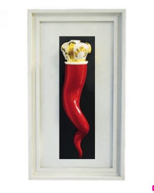 SBORDONE PORCELLANE QUADRO CORNO ROSSO FONDO TUTTO BIANCO